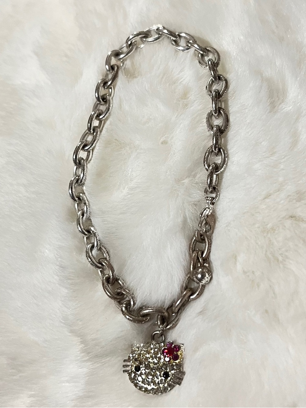 SANRIO HELLO KITTY Bracelet Silver Tone Crystal Bling EUC Vintage